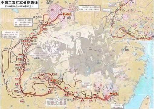 以工农红军长征路为主线,生成线上行进路线图,全程约12500公里
